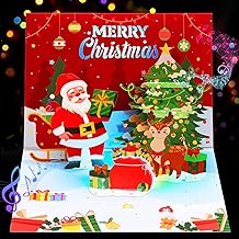 Christmas Cards, Light and Music Merry Christmas Card, 3D Pop Up Greeting Card with Christmas Tree and Santa for Women Men Kids Husband Wife Mom Dad Daughter