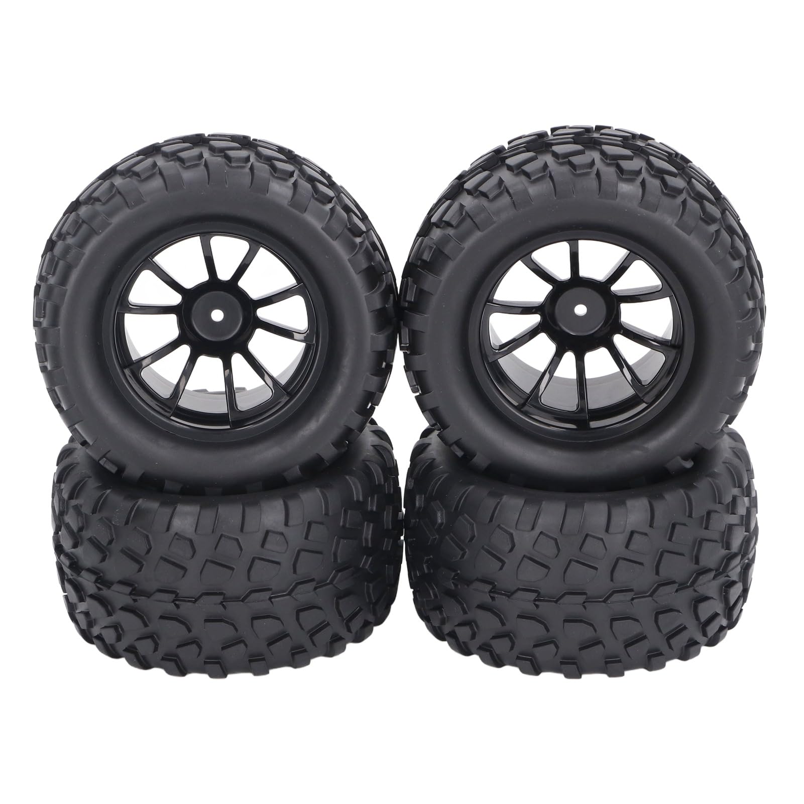 BROLEO 12mm Hex RC Wheels and Tires, 4pcs 1/10 RC Truck Tires Wheel, RC Car Rubber Tires & 10 Spokes Wheel Rim, Off Road Tires for Axial, for Hsp, for Redcat, for Hpi RC Car Trucks