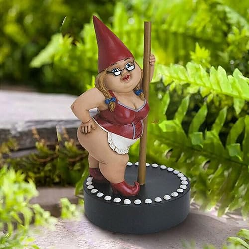Miniatura 4 de Gnomo divertido de bailarina de mujer, gnomos de jardín de baile de poste, divertida estatua para interiores y exteriores para el hogar, decoración