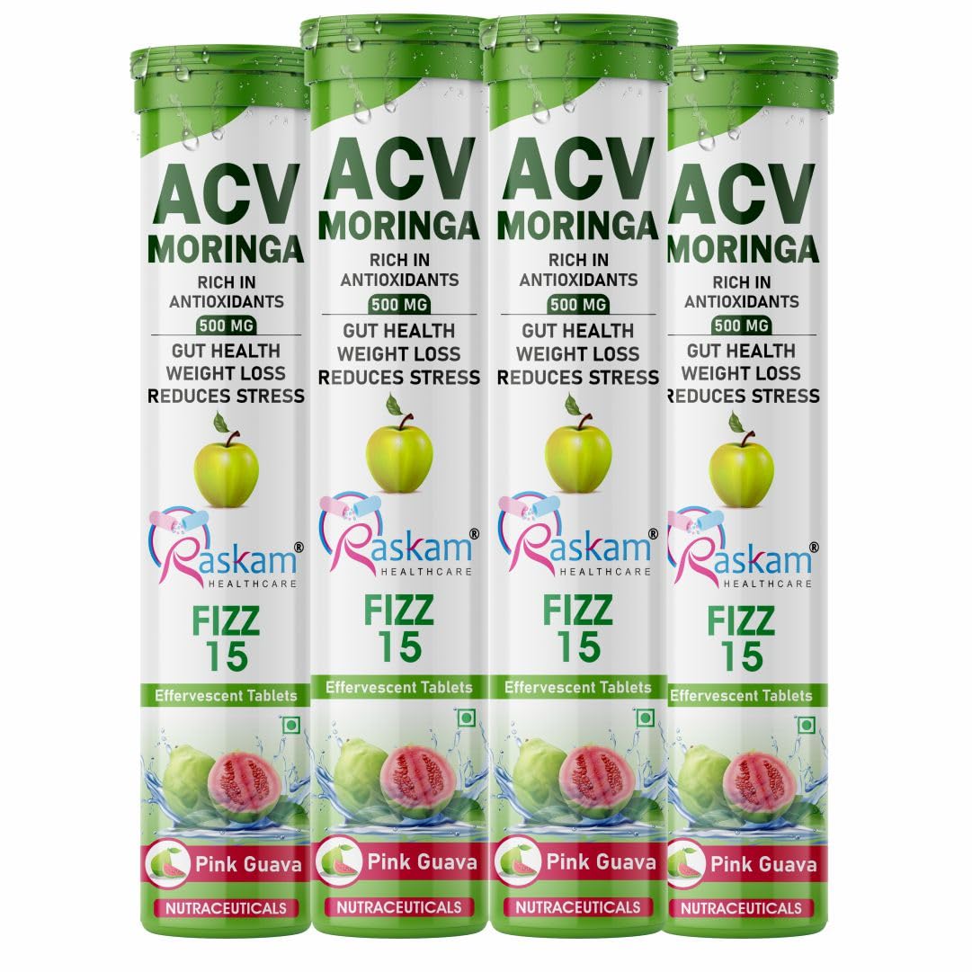 Raskam Apple Cider Vinegar (ACV) Moringa | Master Your Appetite & Boost Immunity | Natural Energy with Antioxidants | No Added Sugar | Guava Flavor | 15 Fizz Tablets (500mg) Pack of 4-image-16