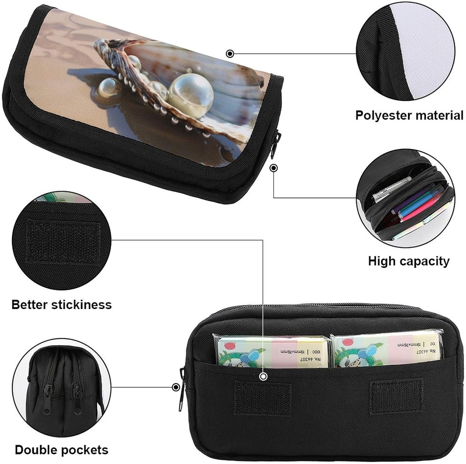 Pencil Pouch Beach Mussel Pearl Pencil Case for Men Women Cosmetic Bag Aesthetic Pen Bag for Office Multifunctional Bag Marker Pen Case