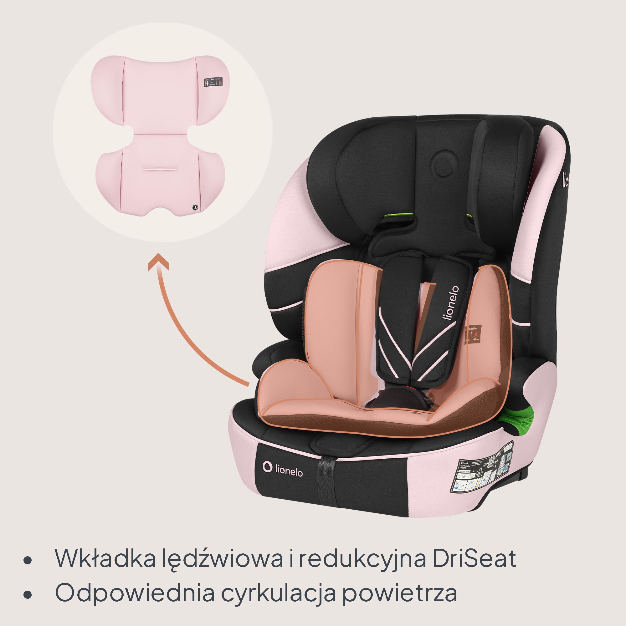 LIONELO LEVI FIX I-SIZE Dziecięcy Fotelik Samochodowy 76-150 cm do 36 kg, Grupa 1 2 3, Ochrona Boczna, 10 stopni Regulacji Zagłówka, Montaż ISOFIX i pas Top Tether, R129 i-Size
