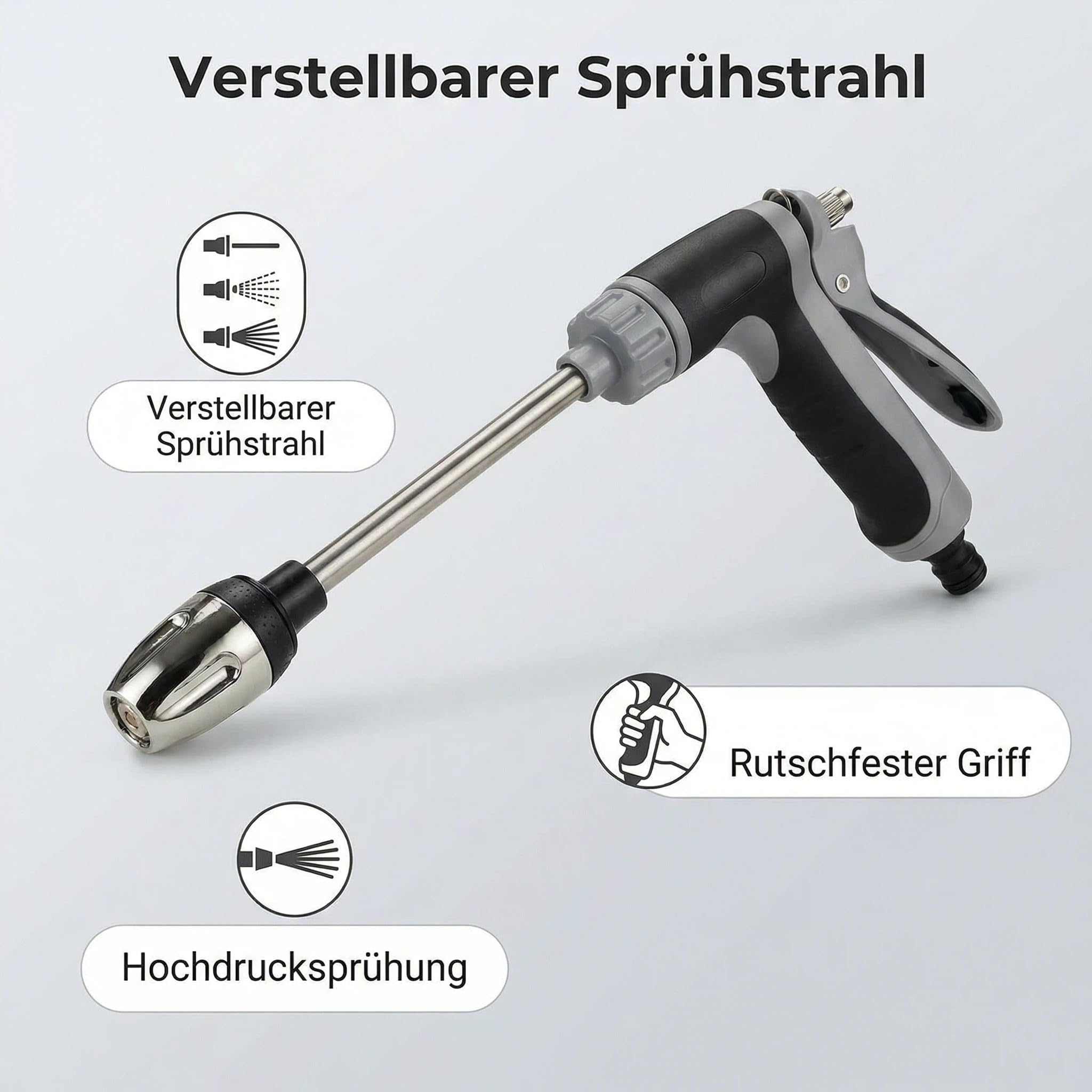 Power Jet Hochdruckpistole – Powerjet Wasser, 3 Sprühmodi mit Wasserblitz-Düse & TurboWasher-Zubehör, robuster Außenreiniger für Gartenschlauch, ideal für Autowäsche, Garten (Upgrade)