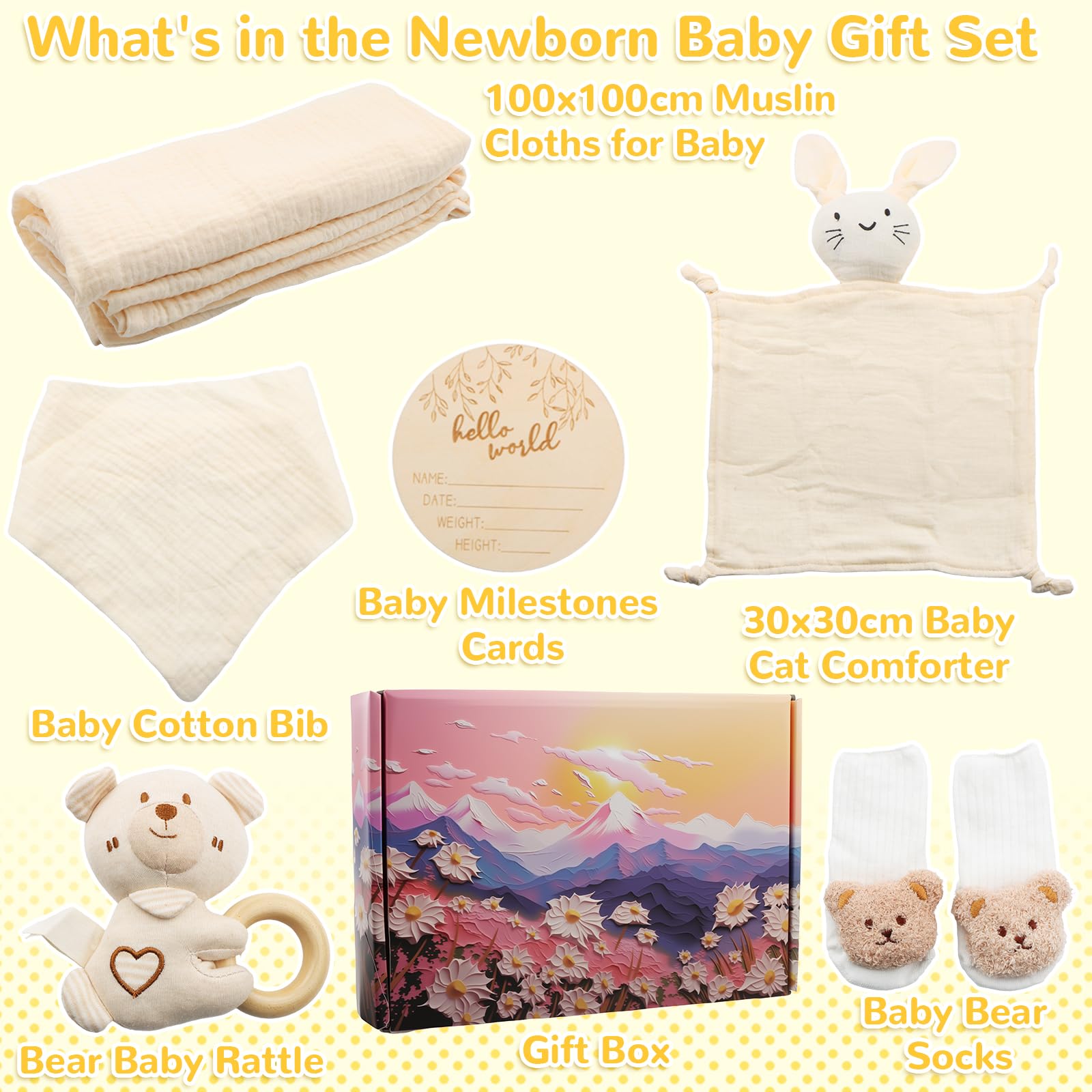 Set Regalo Neonato 6 in 1 Beige Unisex Articoli Essenziali Bambino Bambina