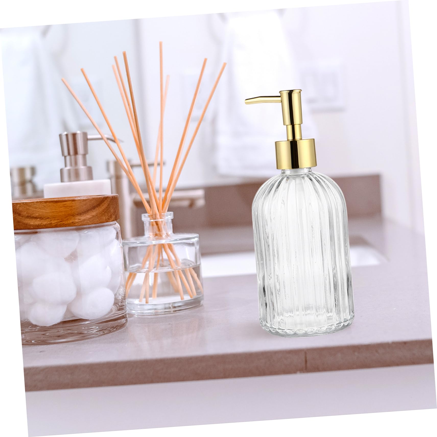 2 pezzi Dispenser Lotion Bottiglie Vetro Trasparente con Pompa Pressione Dosatore Liquido per Bagno e Shampoo Ricaricabile Facile da Usare Design e Resistente