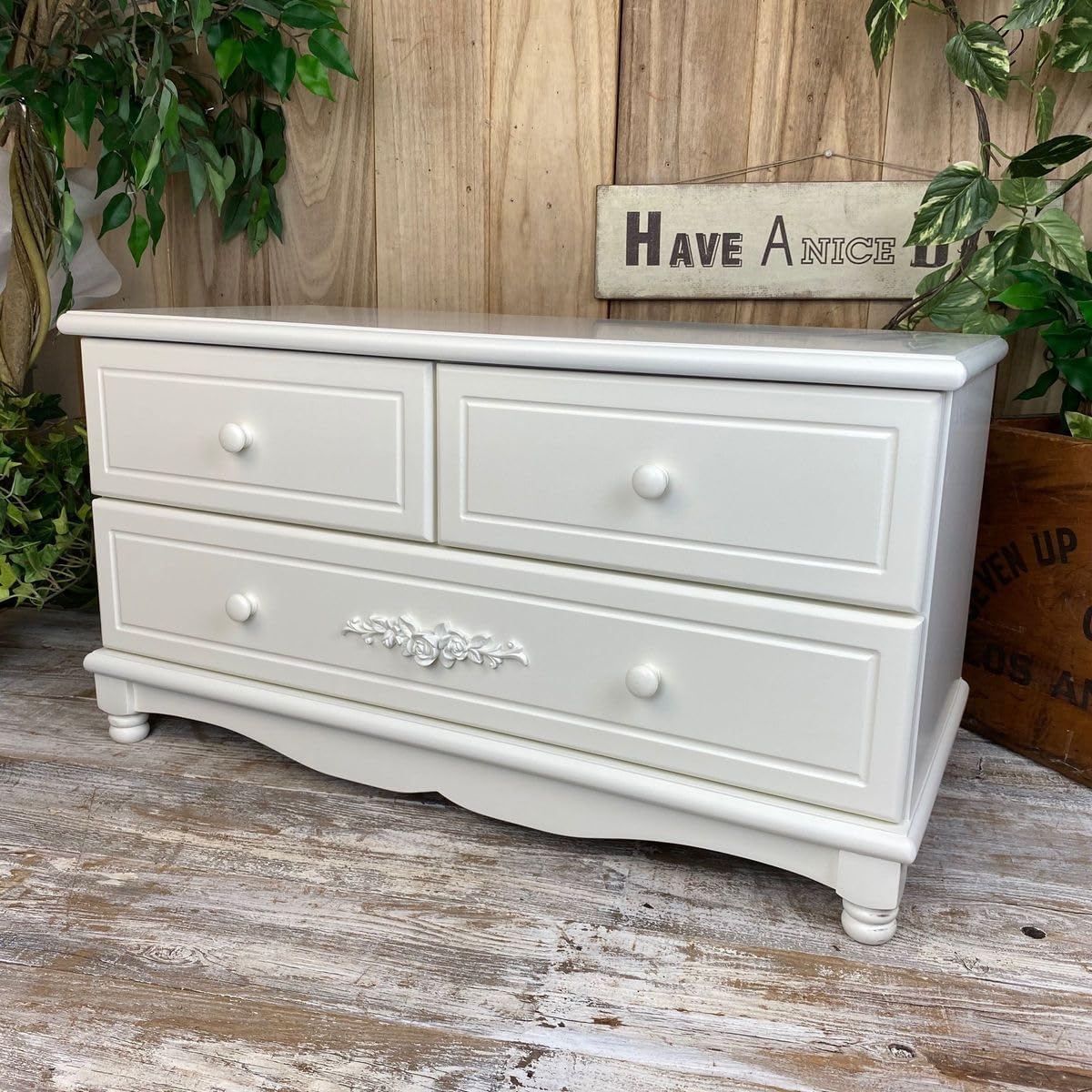 フレンチカントリー北欧調ホワイトチェスト三段四つ引き木製洋タンス
