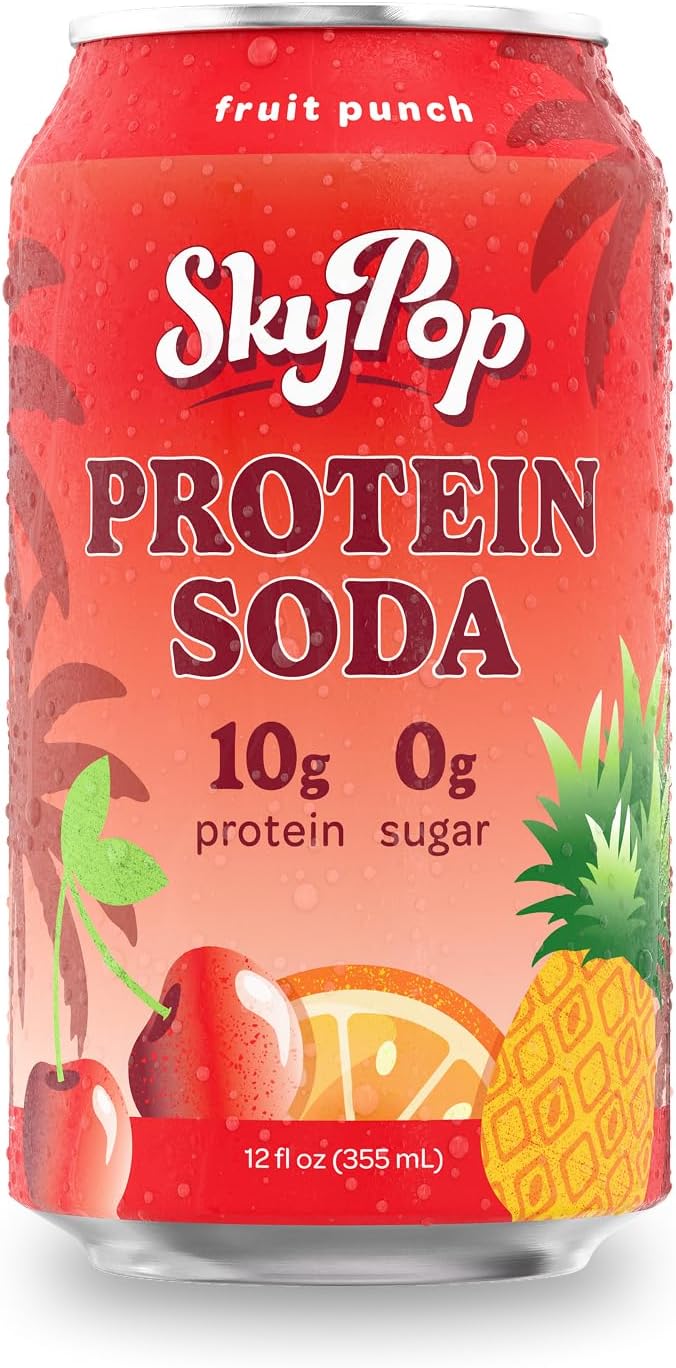 SkyPop Protein Soda - Next-Generation Soda Crafted with Bold Flavor, 10g of Whey Protein, & Only 45 Calories - No Artificial Flavors or Colors - Sugar, Gluten & Caffeine Free - (12 Pack, Fruit Punch)