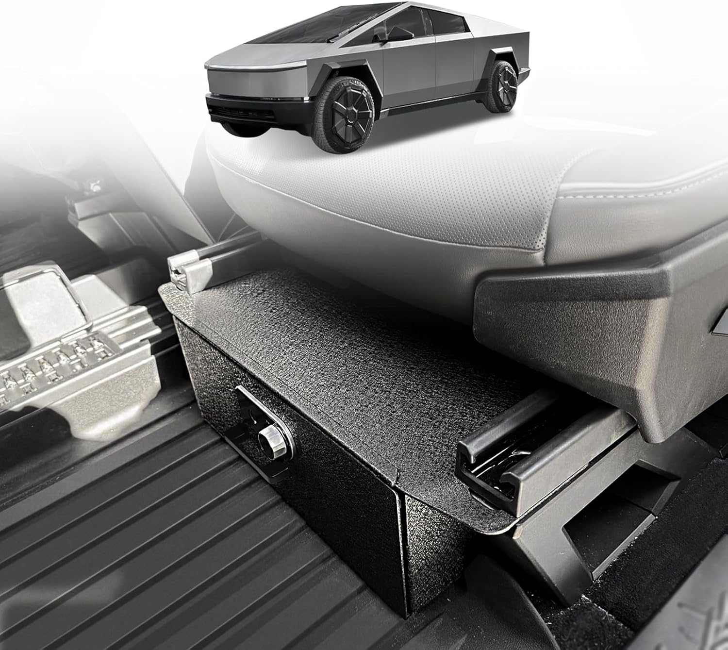 BestEvMod Under Front Seat Safe Vault Drawer LockBox Driver/Passenger Side Compatible with Tesla Cybertruck 2024+ Storage Gun Safe Organizer Anti-Theft Biometric Fingerprint Lock (Underseat-Front)
