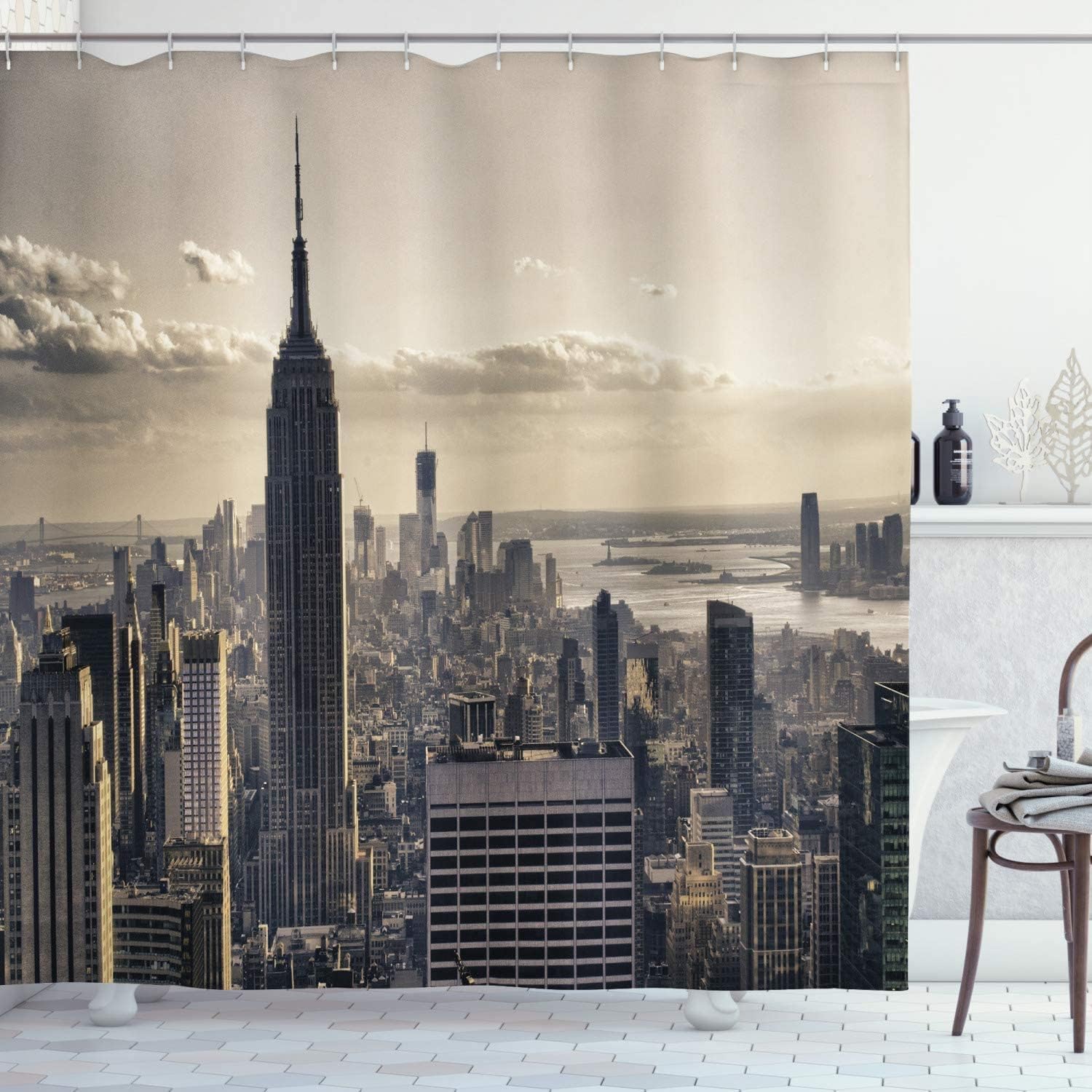 igyhuij 3D Shower Curtain New York - Waterproof Mould Proof Resistant Bathroom Curtains New York Shower Curtains - Polyester Fabric Washable Bath Curtains 180x200 cm 12 Hooks J344