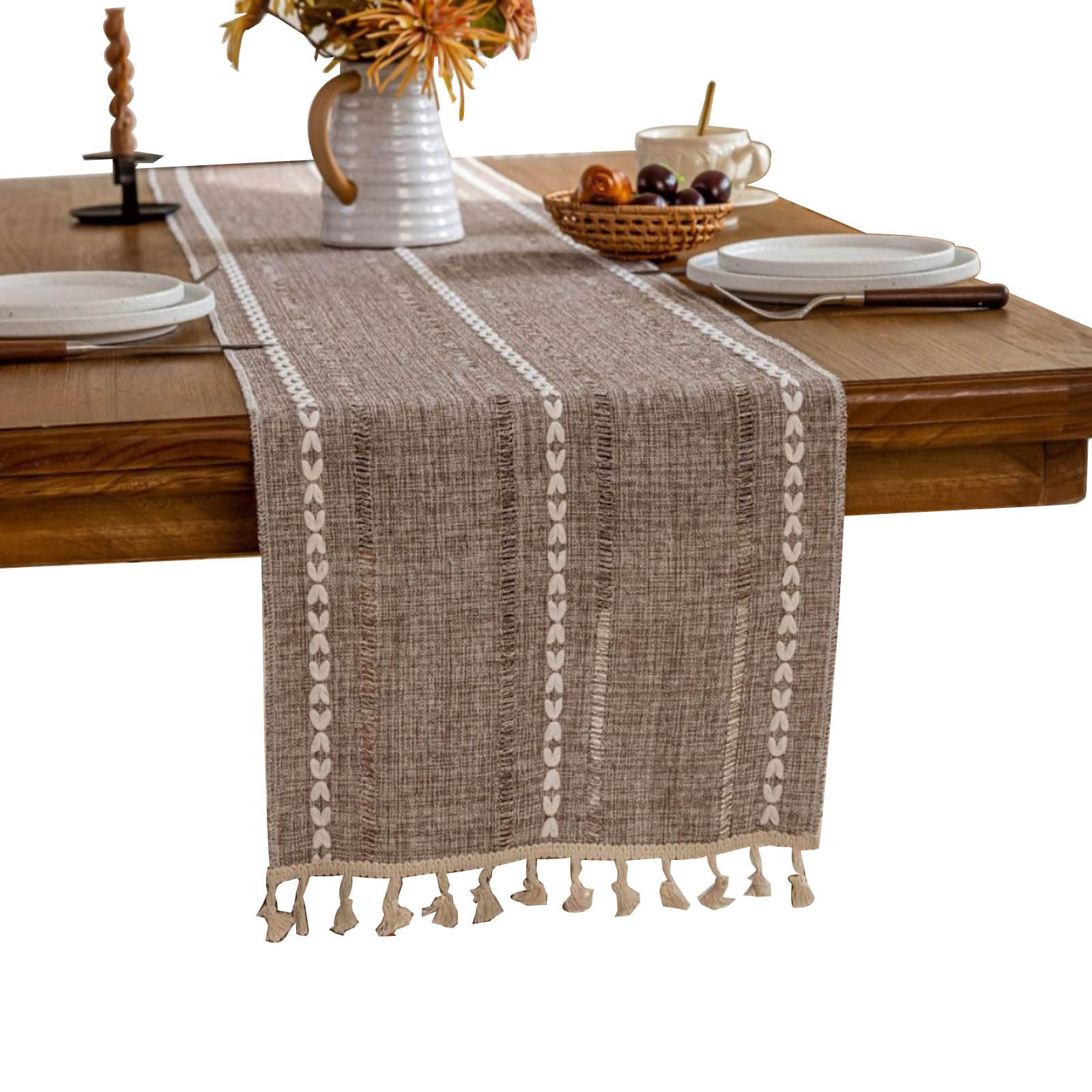 Runner da tavolo in cotone e lino, stile rustico, con nappe a mano, decorazione per tavolo da cucina, tovaglia per feste, sala da pranzo, decorazione per tavolo da dessert, adatto per autunno e