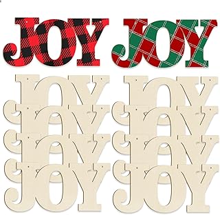 Large Christmas Wooden Ornaments to Paint 10Pcs, DIY Blank Unfinished Joy Wood Cutout Ornament for Crafts Hanging Decorations, Thanksgiving Wedding Birthday Party Decoration