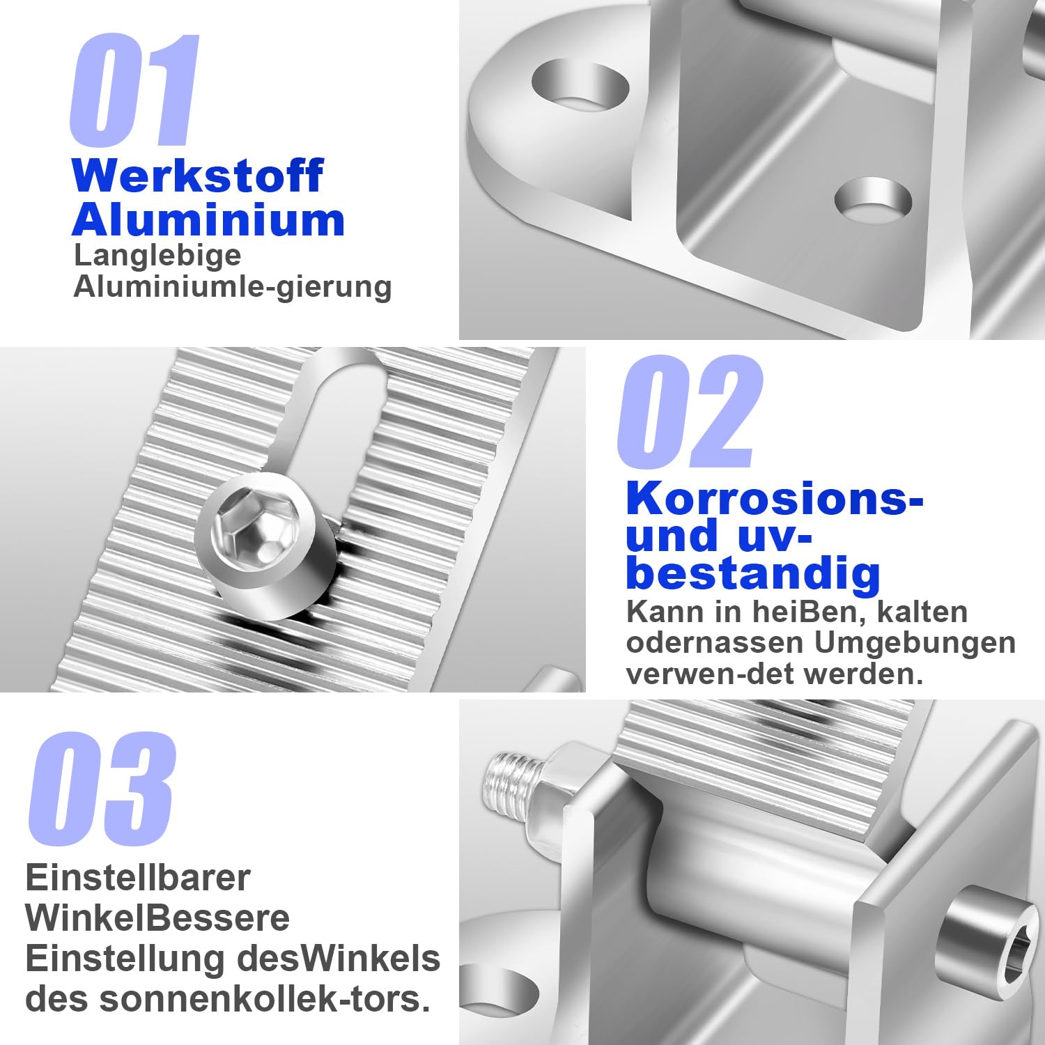 Solarpanel Halterung 4er Set 0-60° verstellbar Aluminium | Aufständerung 38-68 cm höhenverstellbar, Solarmodul Halterung für Balkonkraftwerk, Flachdach, Wand, Wohnmobil & Boot