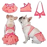 TONY HOBY Dog Biniki, Dog Swimsuit Dress, Dogs Beach Dress in Seaside, Pool, Dogs Bathing Suit for Small Medium Breeds (3PCS, Pink, S)