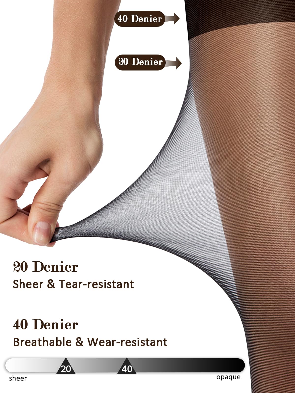 Jamieya 2 Pairs Black Sheer Tights for Women, 20D Control Top Pantyhose Stockings Tummy Control Under Dress