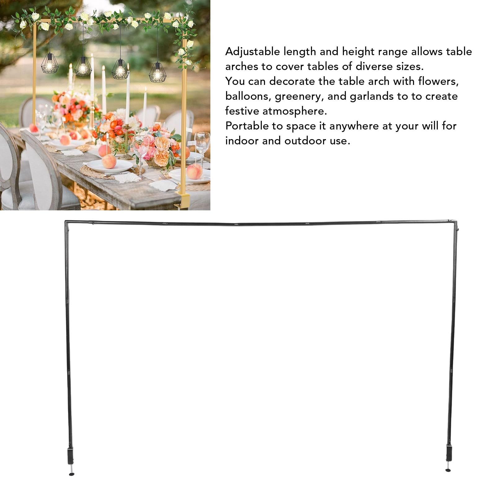 Soporte de Barra Ajustable sobre la Mesa con Abrazaderas de fácil Montaje para Fiestas de cumpleaños/Bodas, un Soporte versátil para de Globos de Mesa, Marco de Hierro (Negra)
