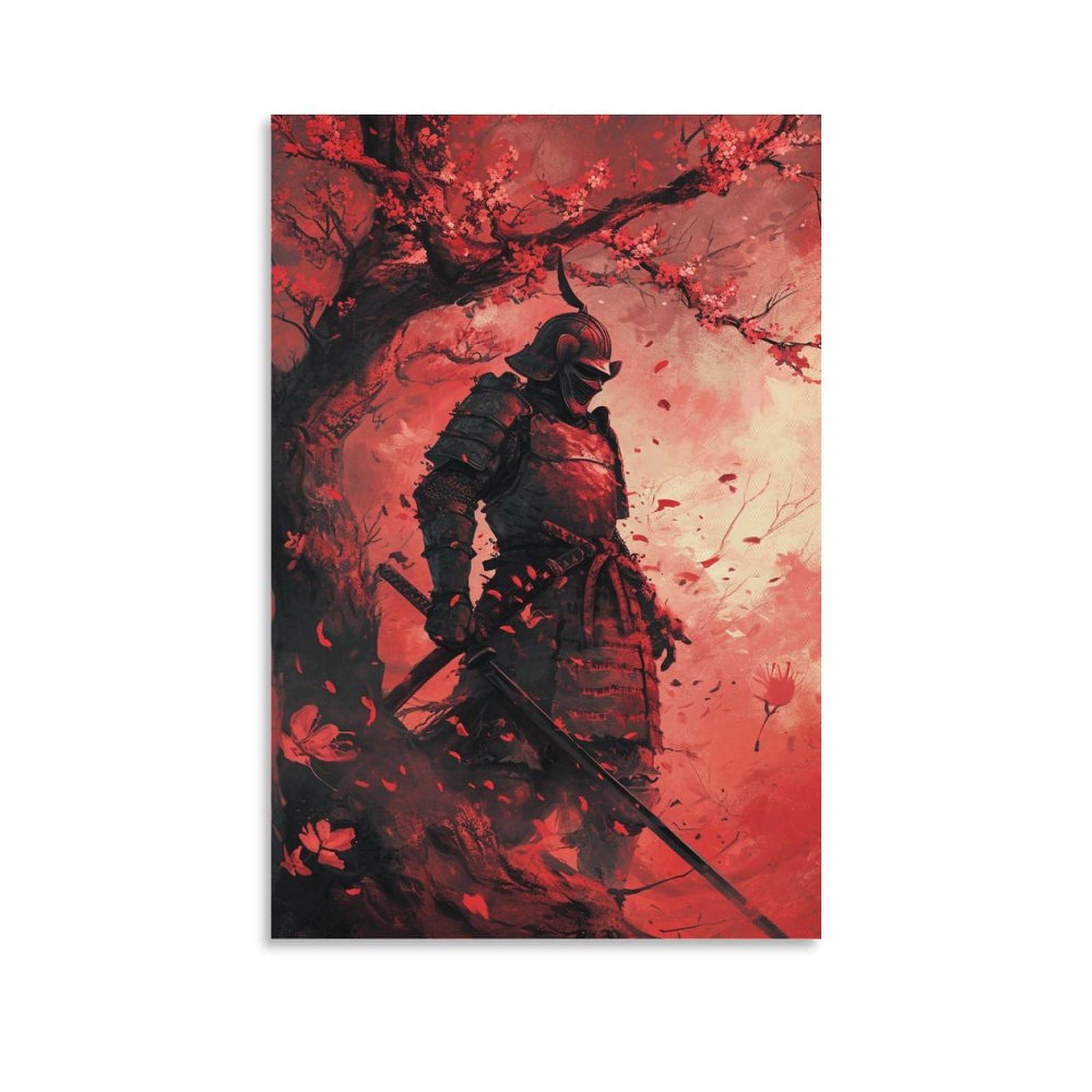 日本画 伝統的な武士の絵柄 木製フレーム付き