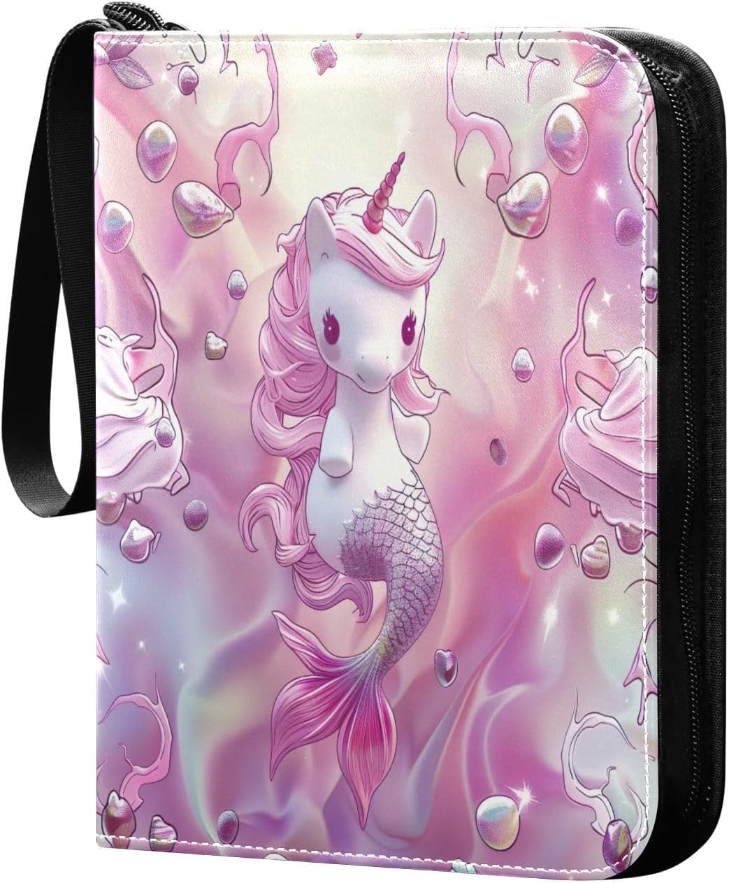 Cute Unicorns Pink Card Binder 4-Pocket, 400 Pockets Trading Cards Holder Games Card Albums Storage Organizer Case for Football, Baseball Cards