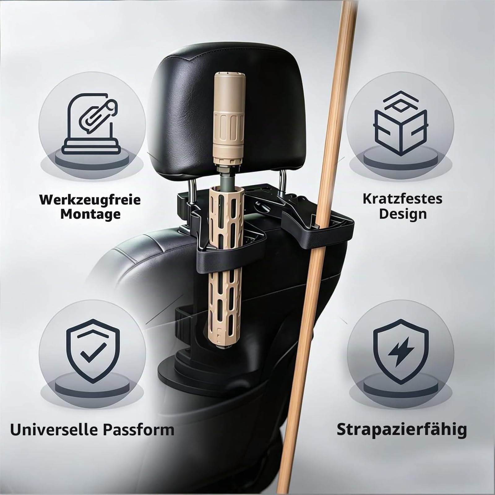 2026 Ultimate Universaler Sitzrücken-Gewehrständer, Verstellbarer Fahrzeuggewehrständer, Sitzrücken Einfach zu Installierender Vertikaler Waffenhalter, Auto-Front-Kopfstützenhalterung für LKWs, Autos