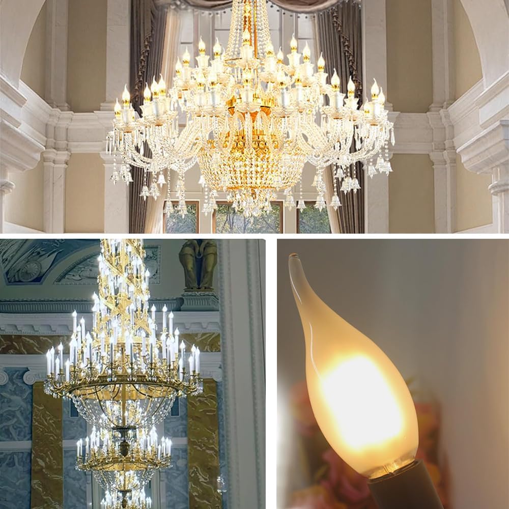 Frosted Flame Tip Chandelier Light Bulb，40W E12 Candelabra Base,Candle Light Bulbs for Chandeliers, Ceiling Fan Lights (6pack) (40W)