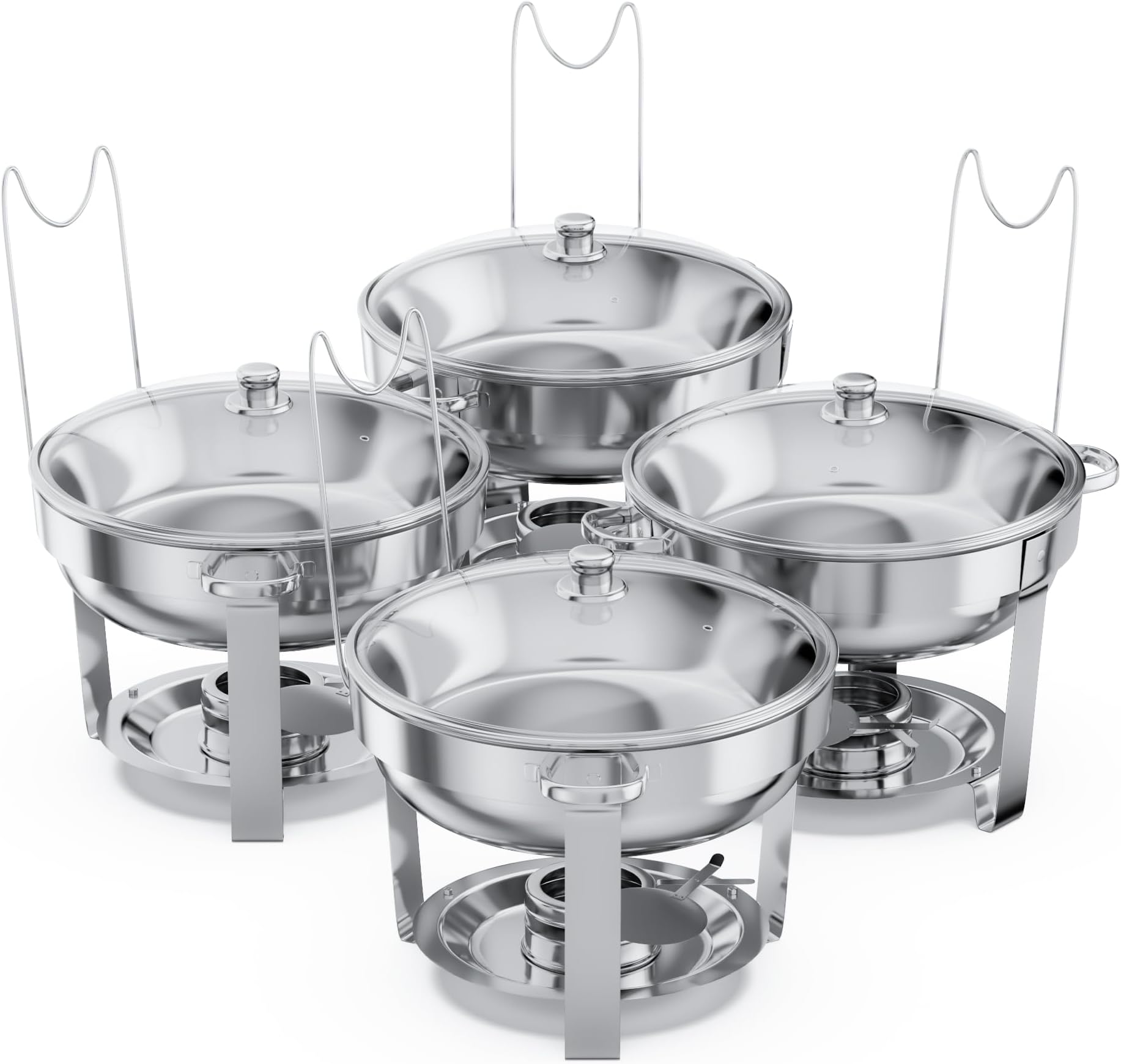 Alpha Living Chafing Dish Buffet Set of 4 – Complete Stainless Steel Chaffe Buffet Set with Glass Lids, Chafing Fuel Holder – Elegant and Practical Warmer Trays for Buffet, Wedding, Catering Supplies