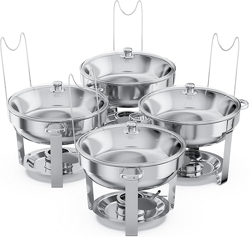 Alpha Living Juego de 4 platos de bufé de roce  Juego completo de bufé de acero inoxidable con tapas de vidrio, soporte de combustible para disponible en Yaxa Costa Rica