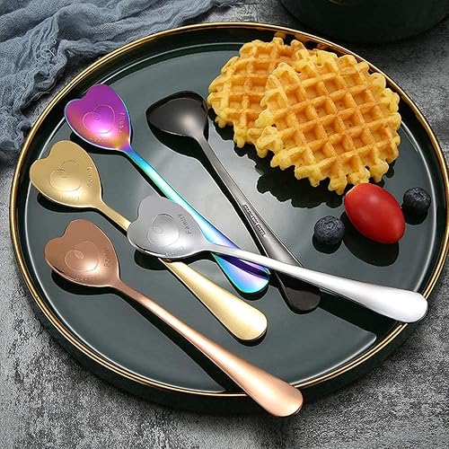 Miniatura 4 de Juego de 7 cucharas de acero inoxidable, cucharas en forma de corazón, cuchara de café, cuchara de postre, cucharas de helado, cucharas de té,