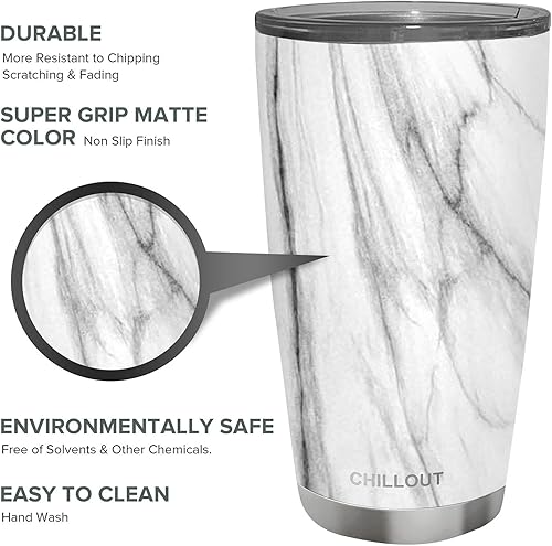 Miniatura 3 de CHILLOUT LIFE - Vaso de acero inoxidable de 20onzas con tapa a prueba de salpicaduras y pajilla, diseño con aislamiento al vacío de doble pared,