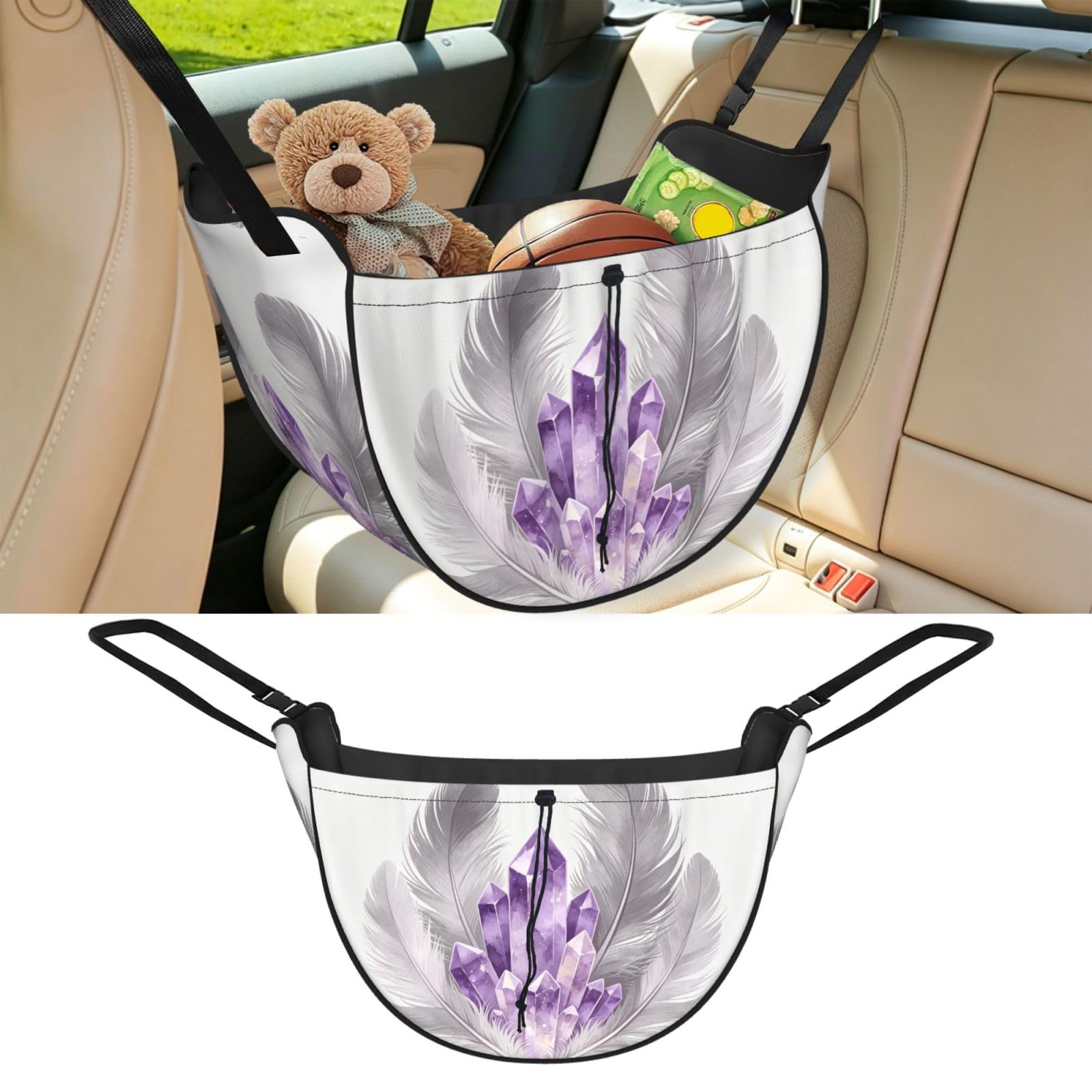 Cntdbu Black Feather Crystal Art Car Seat Organizer-Backseat Storage Bag For Travel