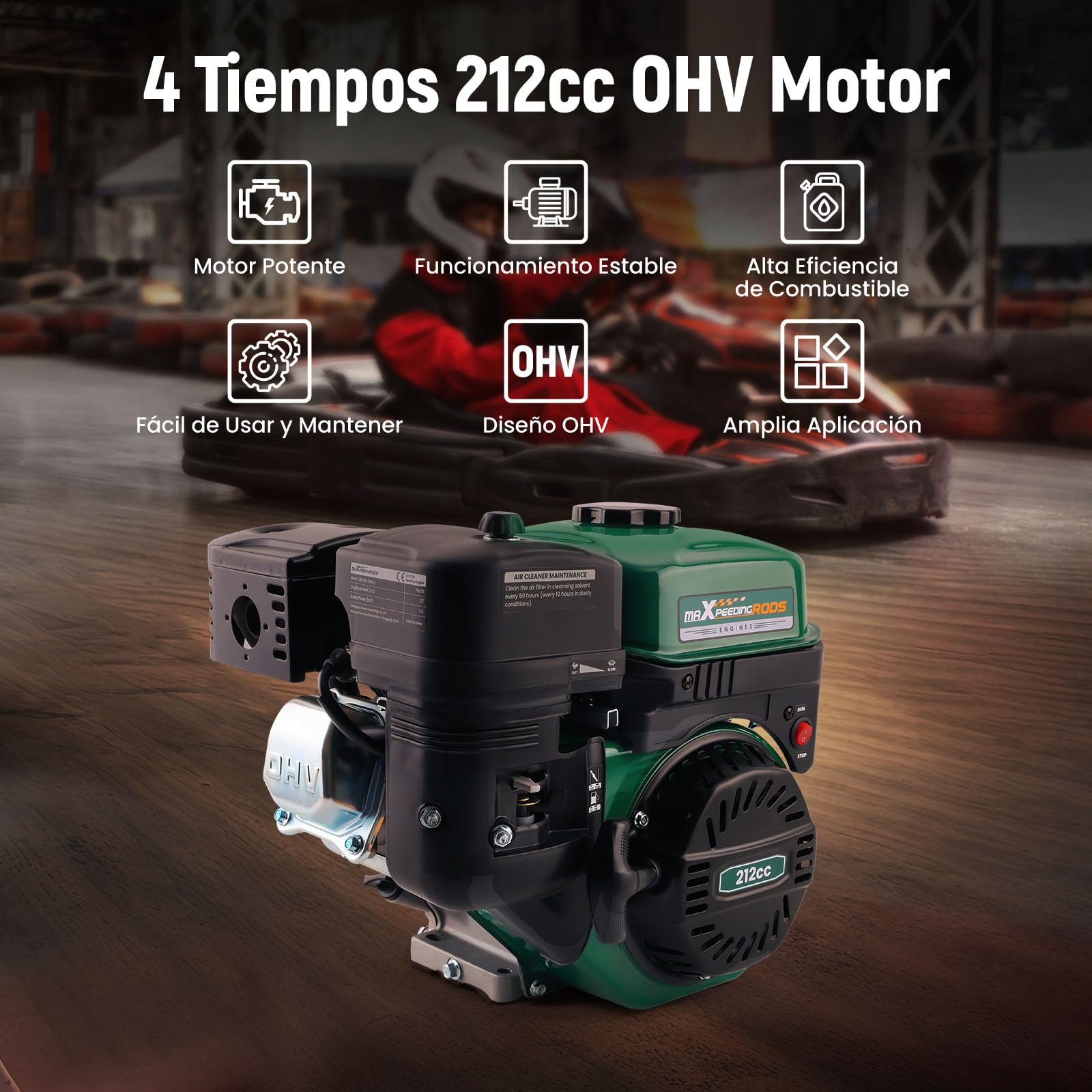 maXpeedingrods Motor de Gasolina de 7 CV 212 cc, Motor 4 Tiempos OHV con Eje de 19 mm Ø,1 Cilindro, Arranque Manual, Refrigerado por Aire, Apta para Karting, Bicicleta,Compresores