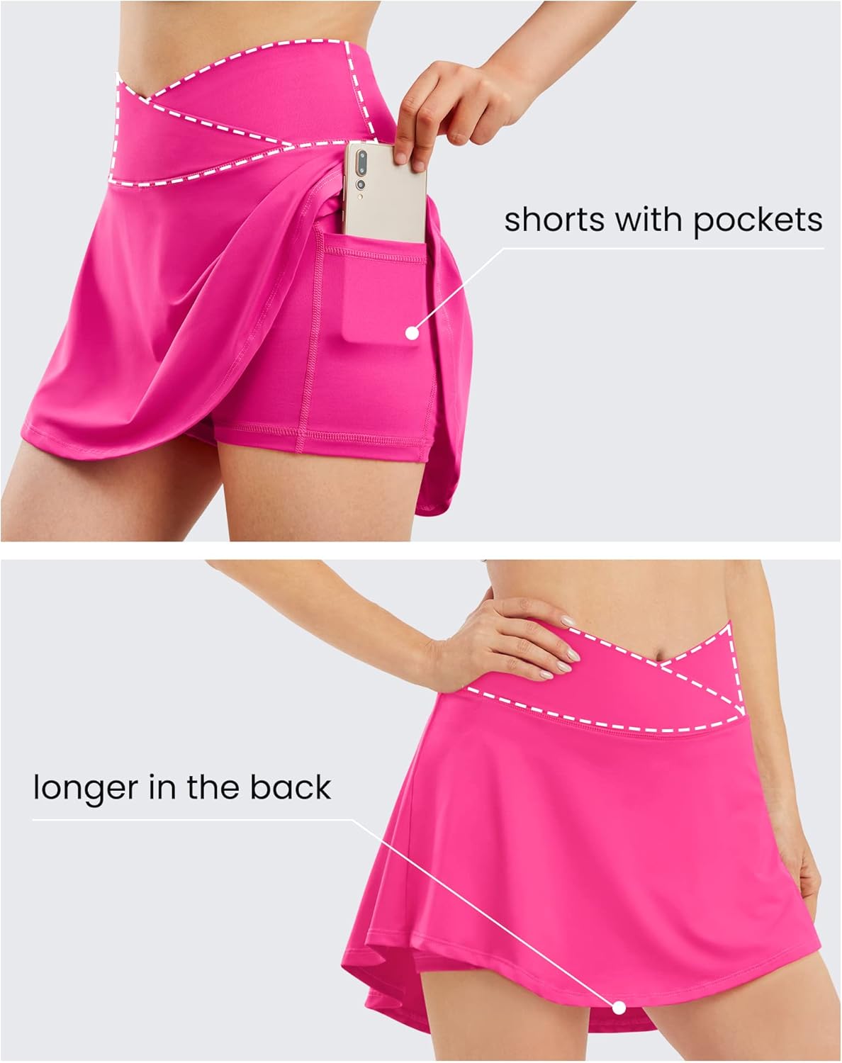 Golf Skirts for Women with Pockets Hot Pink Tennis Skirt 2 in 1 Athletic Skorts Shorts Sport Running (Hot Pink, M) - Image 5