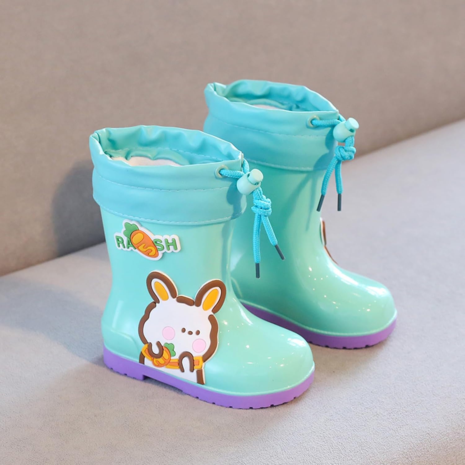 Kids' Waterproof Rain Boots-Cartoon PVC Rubber Shoes for Toddlers, Unisex, Anti-Slip, Low Heel (1-3cm)(6-6.5Toddler(150mm), Green2)