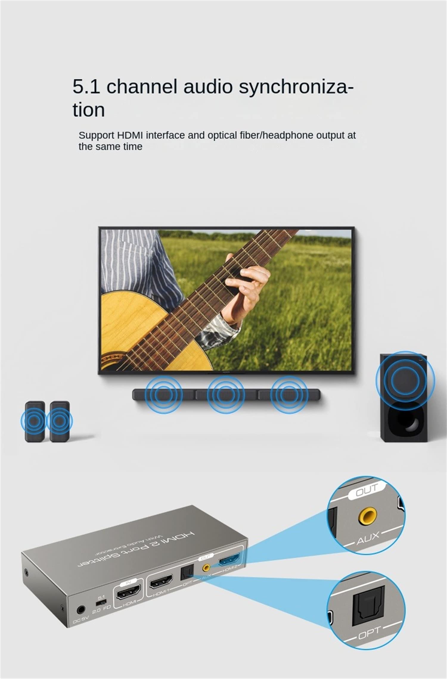 HDMI Audio Splitter 1X2 Splitter 4K60HZ, 4K 18G HDMI Distribuzione HDMI 2.0 Splitter 4K HDMI Video Audio Splitter Supporto HDR 4K 60Hz Splitter HDMI 1x2 Per TV Laptop