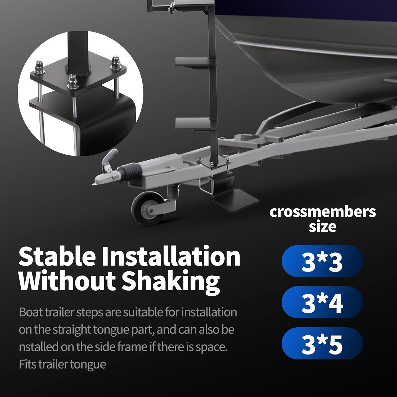 Heavy Duty Steel Boat Trailer Steps with Handle, Trailers Tongue Step Fits for Trailer Tongue Step,Bass Boat,Pontoon Boat-4 Steps with Black Color