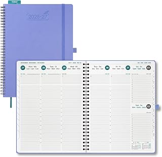 BEZEND Kalender 2026 2027 Wochenplaner A4,18-Monate Juli 26-Dez 27,BuchKalender Ringbuch PU-Leder Softcover 1 Woche 2 Seiten mit Stifthalter, Kornblume