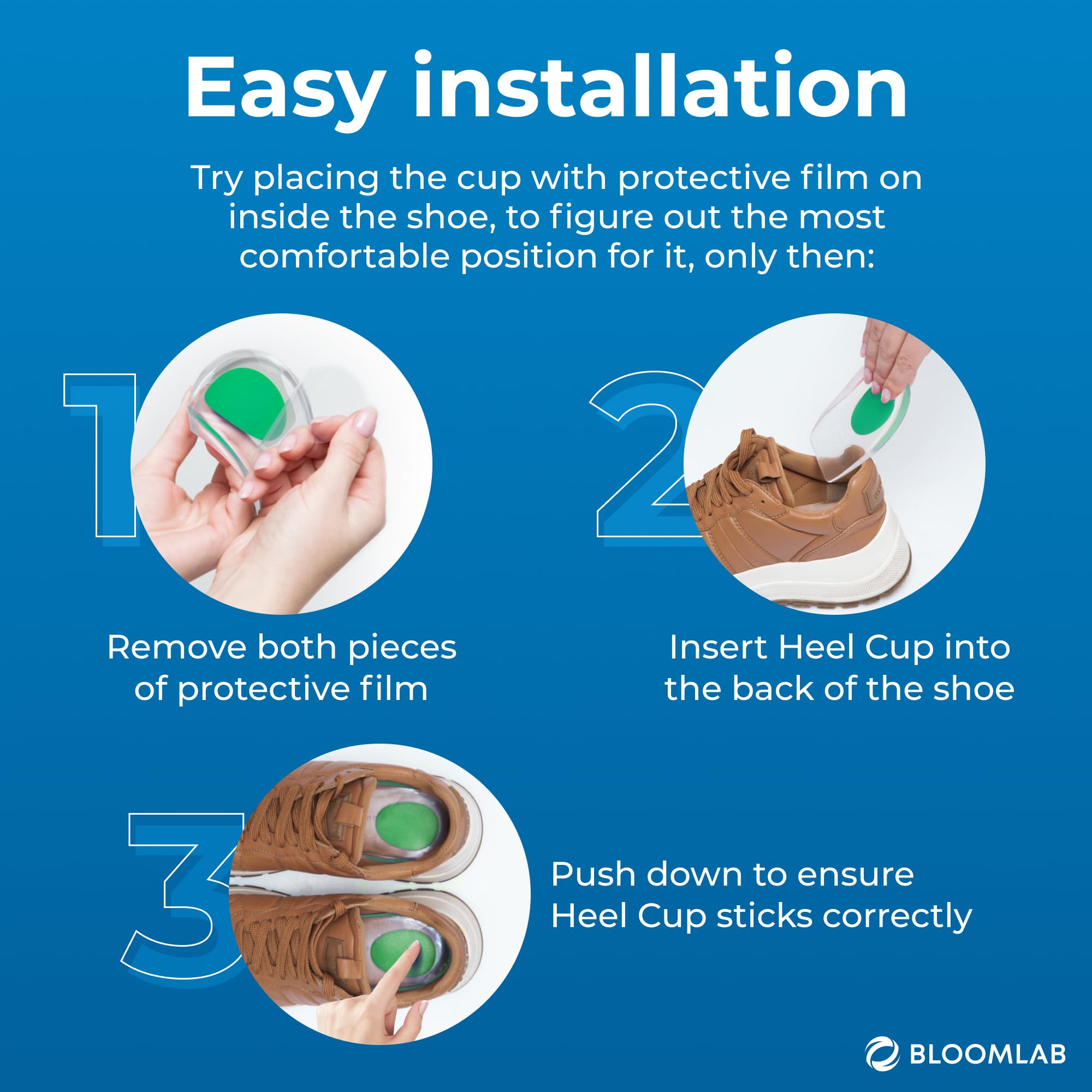 BloomLab Cuscinetti in gel per tallone, 6 pezzi, per fascite plantare, spina ossea, protezioni per piedi doloranti o contusi, per alleviare il dolore ai piedi, per donne/uomini