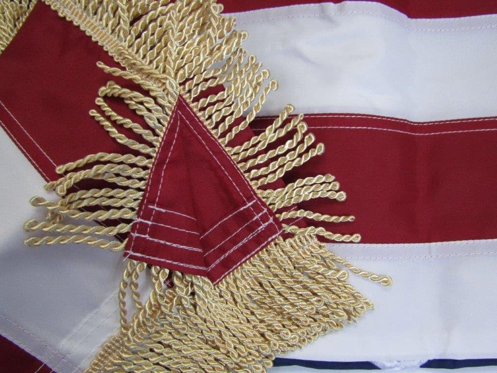 AES 3x5 Embroidered Sewn USA American Gold Fringe Sleeve 210D Nylon Flag 3'x5' Nylon Fade Resistant Double Stitched Premium Penant House Banner Grommets