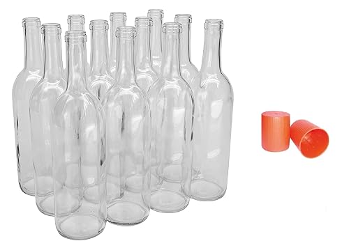 North Mountain Supply Botella de vino Burdeos de vidrio de 25.4 fl oz, acabado de corcho de fondo plano, con tapa de almacenamiento de polvo, caja