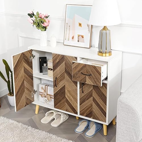 Miniatura 3 de Juego de 2 aparadores tipo bufé con almacenamiento, armario de almacenamiento con 6 puertas, 2 cajones y estantes, gabinete de piso moderno para