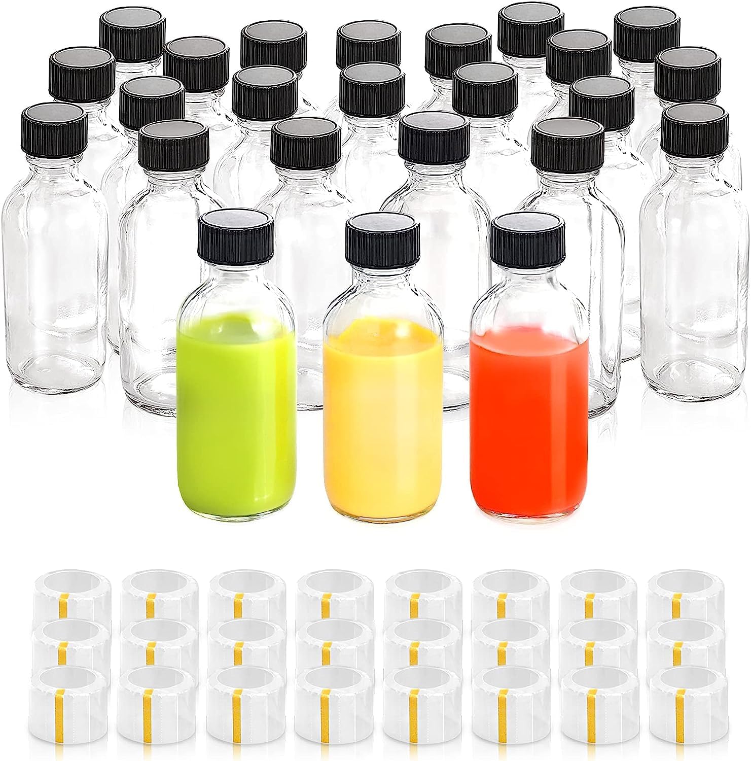 24 Pack 2 Oz Glass Bottles with Lids Clear Juice Shot Bottles with Cap