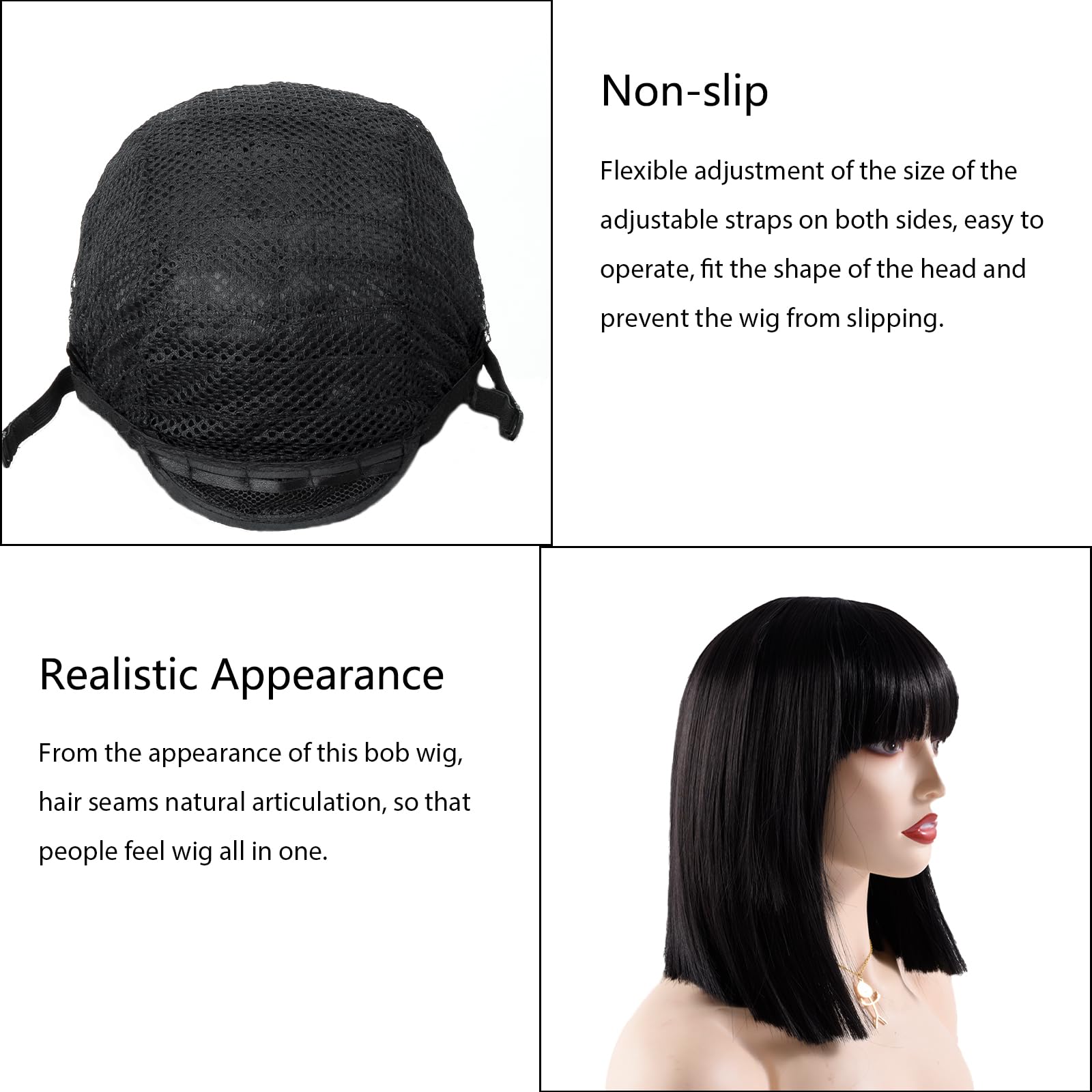 BUYOGET Natural Black Bob Wigs with Flat Bangs 13 Inch Striaght Shoulder Wigs for Women Cosplay Costume Party Wig - Image 3