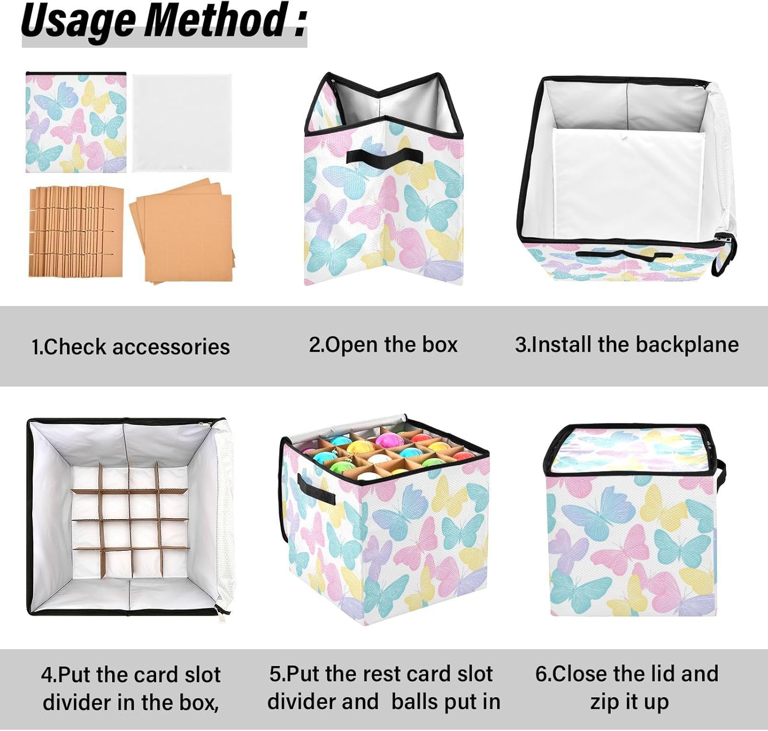 OTVEE Christmas Ornament Storage Box Holiday Decoration Organizer Stores upto 64 Holiday Ornaments Adjustable Dividers Tear-Proof Fabric Butterfly Decor
