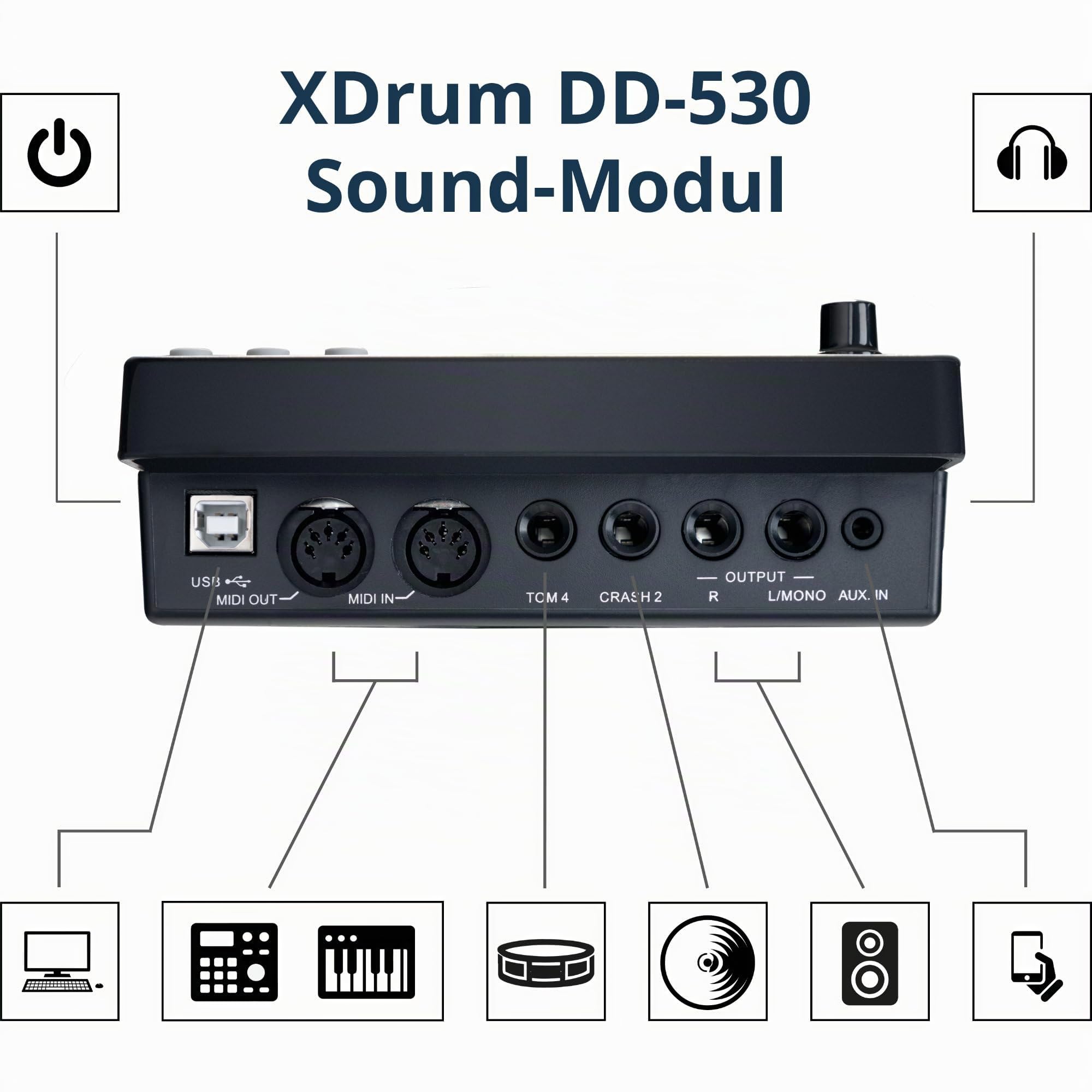XDrum DD-530 E-Drum Set Mit Mesh Heads - Elektronisches Schlagzeug Mit 4 Becken, 5 Mesh Head Pads, 1 Kick Pad Und Rack - 45 Drumkits Mit 455 Sounds - Inkl. Hocker, Drum-Monitor, Kabel Und Schule