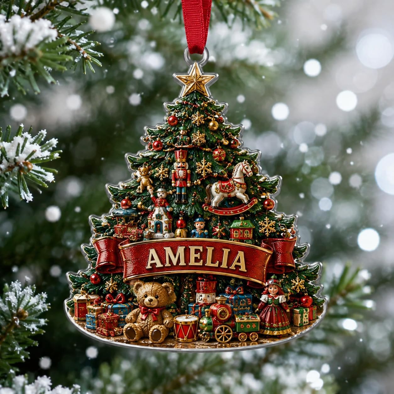 Personalized Acrylic 3D Ornament, Decorated Tree Toys Name Design
