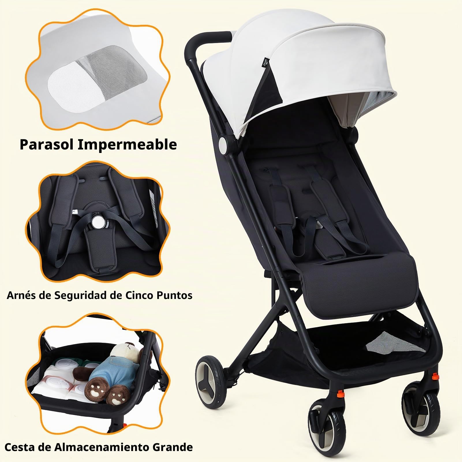 Sillas De Paseo Ultracompacto,Silla Paseo Bebe Plegable Para Viajar En Avión, Reclinable De 95 a 150°, Homologado Para Llevar En La Cabina, Para Bebés y Niños Pequeños De Hasta 22 kg (0-4 Años)