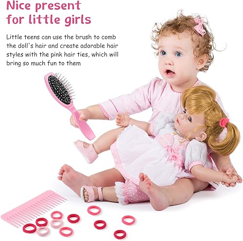 Miniatura 6 de Juego de cuidado del cabello de muñeca, cepillo de alambre para peluca, peine de dientes anchos, 50 ligas de nailon para el cabello, accesorios para