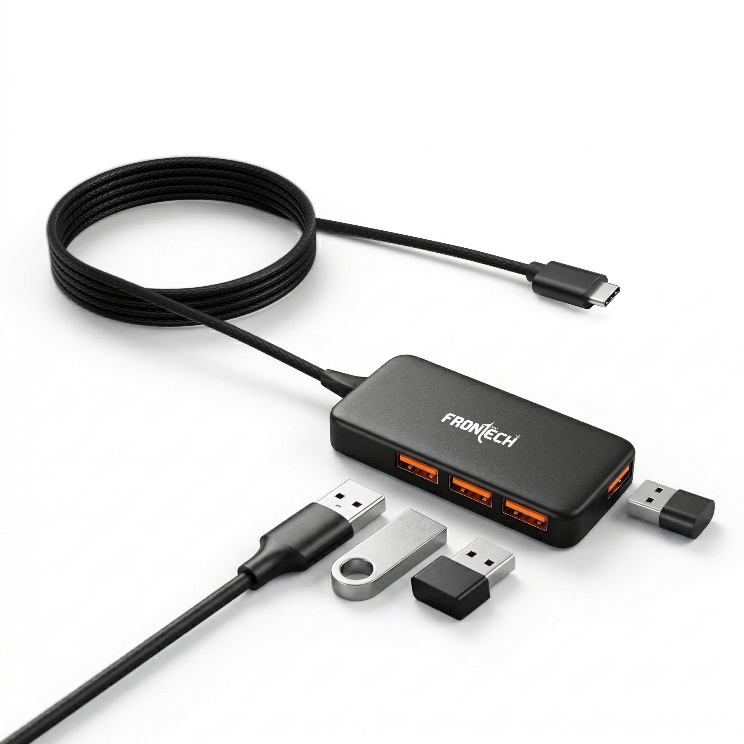 Frontech 4-in-1 USB Hub | Type-C to 4× USB 2.0 Ports | 480Mbps Data Transfer | 1.5m Long Braided Cable | Plug & Play | Compact & Lightweight Design | Laptop, PC & Tablet | 1 Year Warranty (NC-0083)-image-46