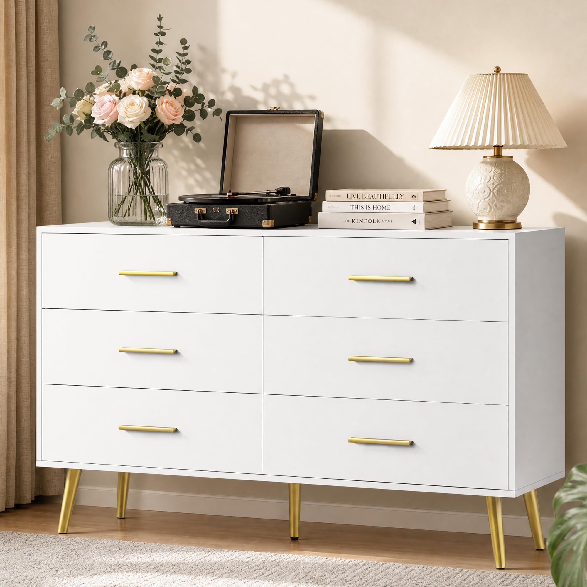 modern white dresser with gold hardware LYNSOM 47