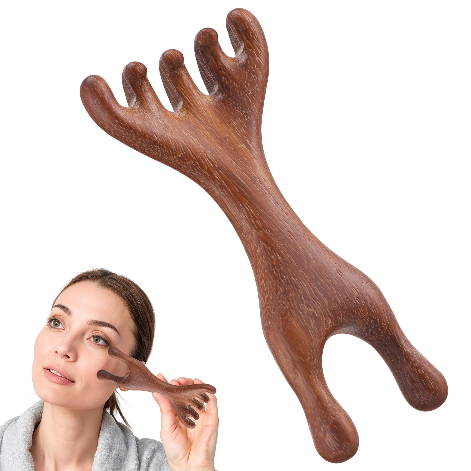 Manual Scalp Massager Wooden Scalp Massage 2 in 1 Sandalwood Gua Sha Massager Five Claw Gua Sha Comb