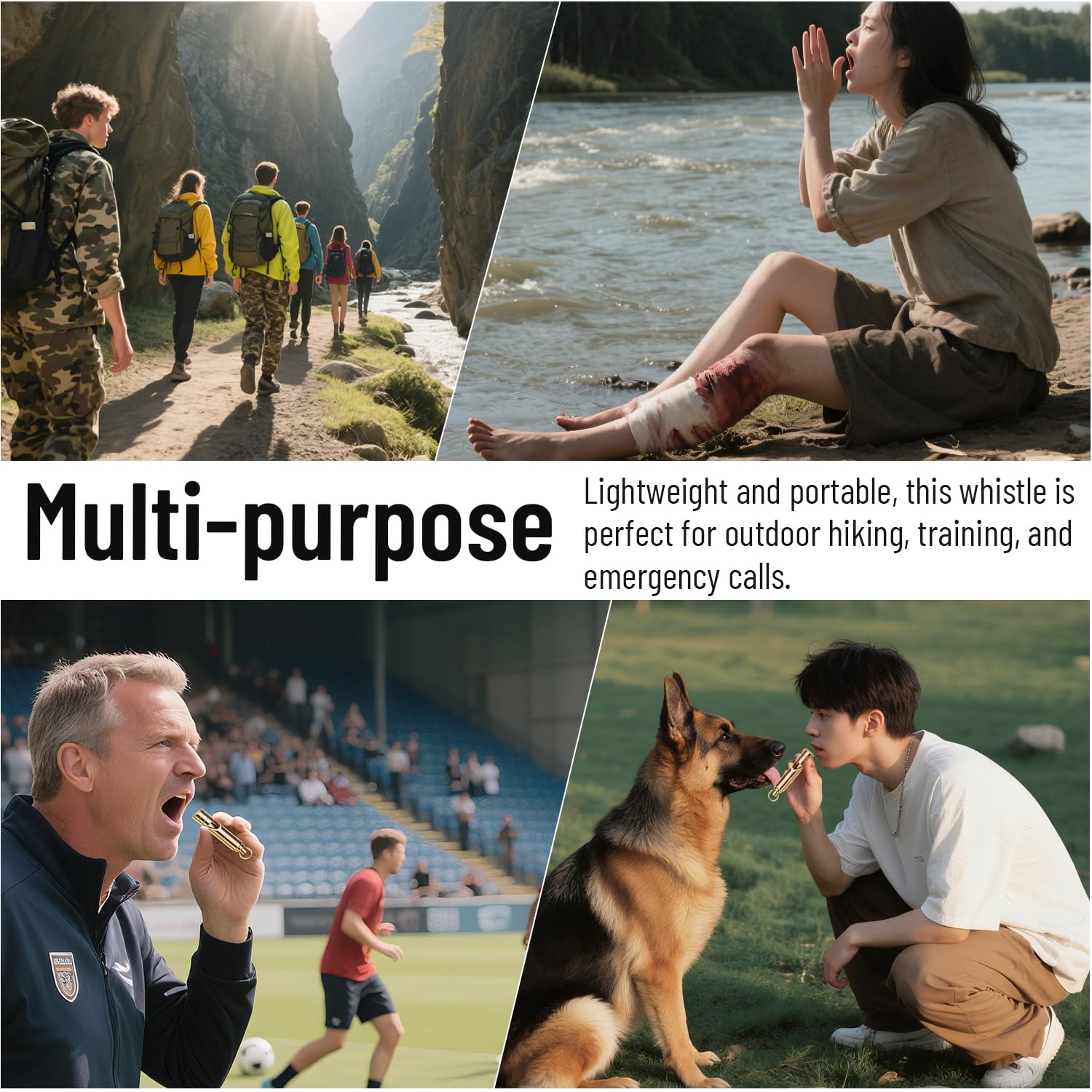 2 Stück Messing Survival-Pfeife, 125 dB laute Notfallpfeife, Sicherheitspfeife mit Umhängeband für Erwachsene, Wandern, Camping, Outdoor, Haustiertraining und Coaching