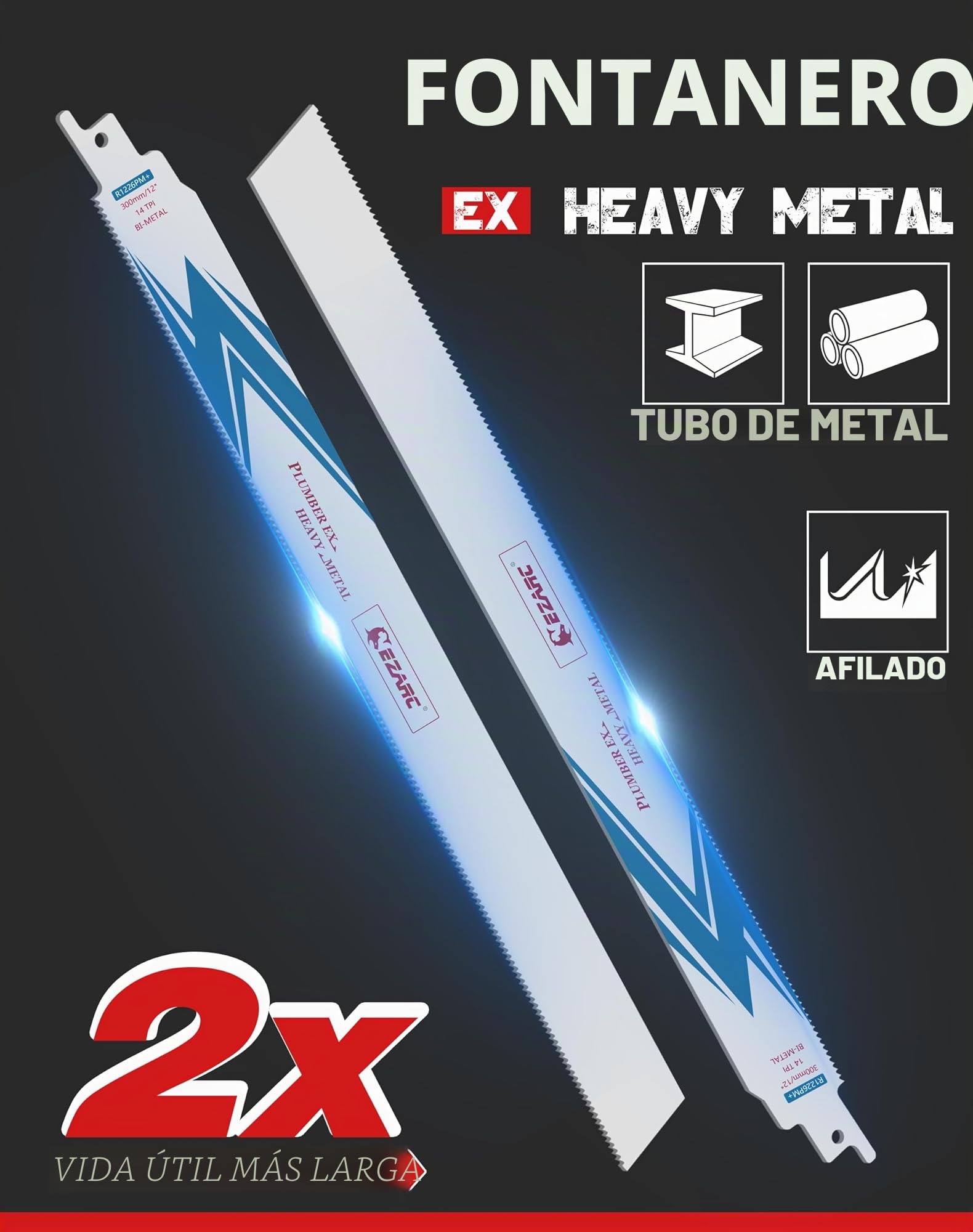 EZARC Hojas de sierra sable Bimetálica Cobalt R1226PM+ 300mm 14TPI puede Cortar Metal Pesado - 5 piezas